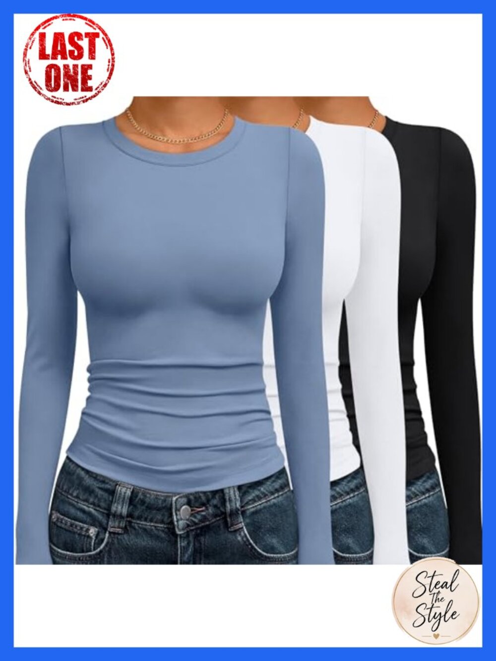 Women's Long Sleeve Compression Tops 3 Pack Crew Neck Crop Slim Fit Workout